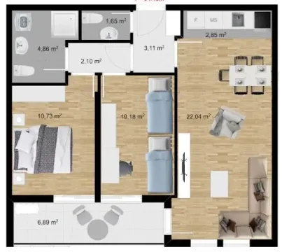 Prodaja, dvosoban stan, 71m², Stari Aerodrom, Podgorica - Plan prostora - image 3