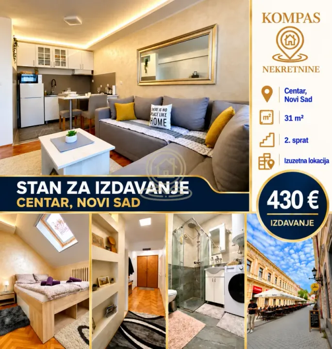 Rent, studio apartment, 31m², Centar, Novi Sad