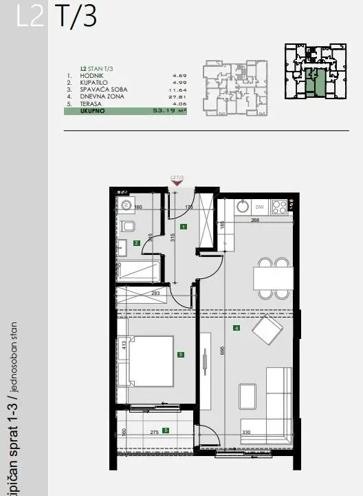Sale, one bedroom apartment, 53m², Čeluga, Bar