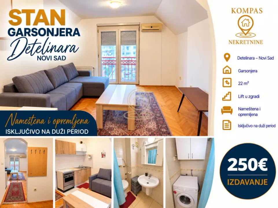 Izdavanje, garsonjera, 22m², Nova Detelinara, Novi Sad Sve Podlokacije