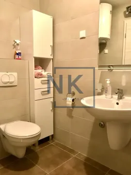 Kompaktno kupatilo opremljeno sanitarijama i bijelim ormarićem za odlaganje. - image 7