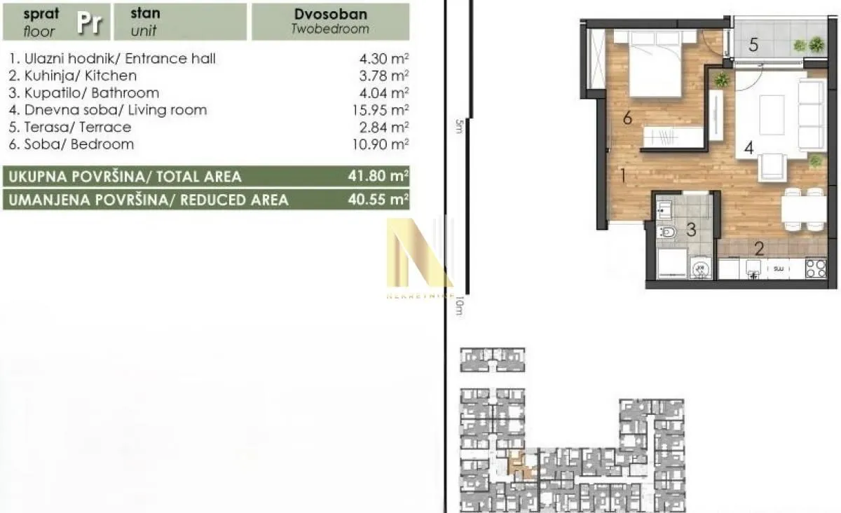 Sale, two bedroom apartment, 41m², Telep, Novi Sad Sve Podlokacije