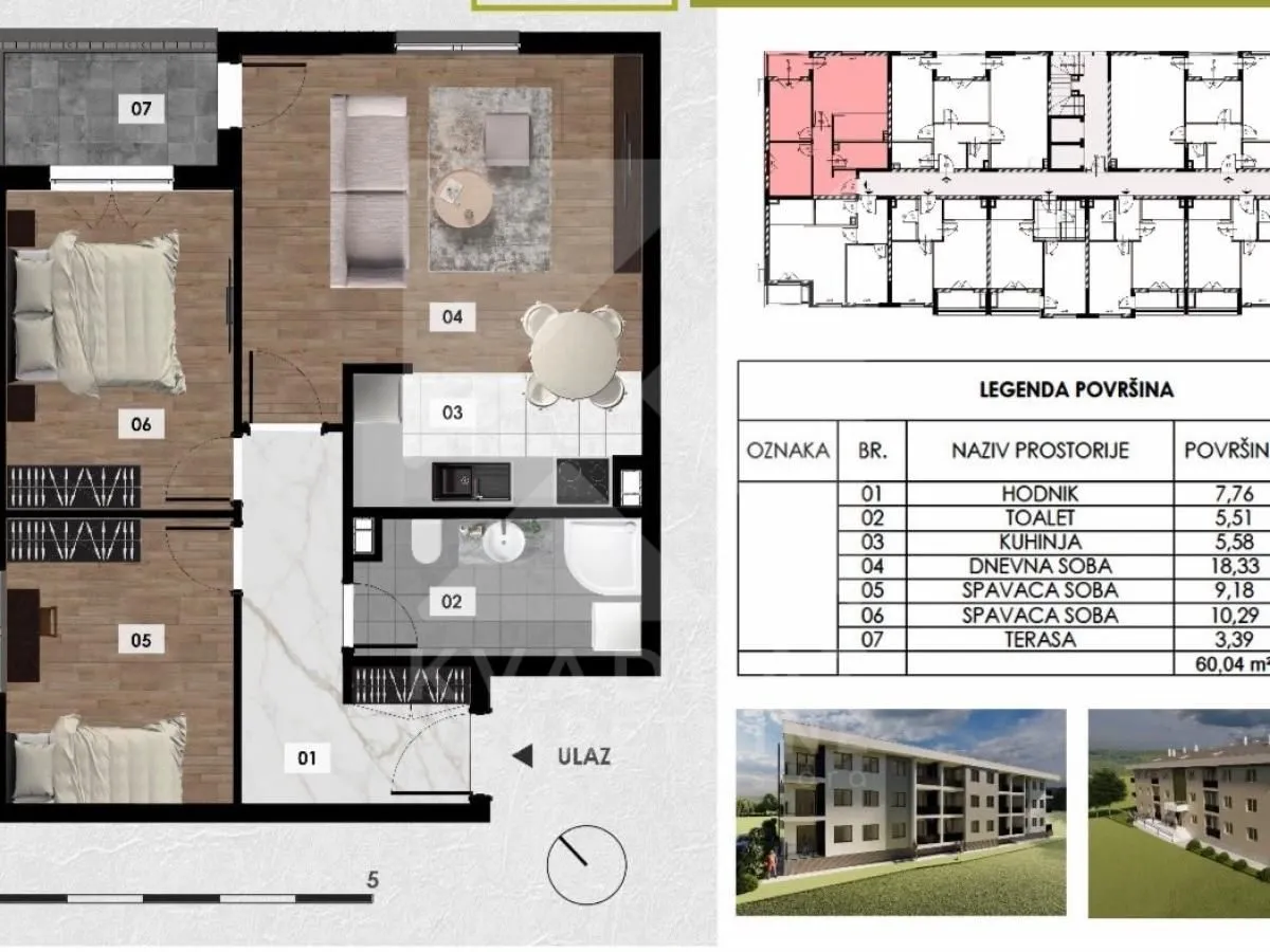 Prodaja, dvosoban stan, 61m², Zabjelo, Podgorica
