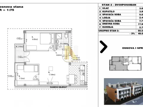 Sale, two bedroom apartment, 49m², Adice, Novi Sad Sve Podlokacije - image 3