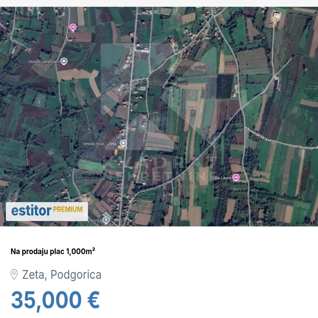 Prodaja, plac, 1000m², Zeta, Podgorica