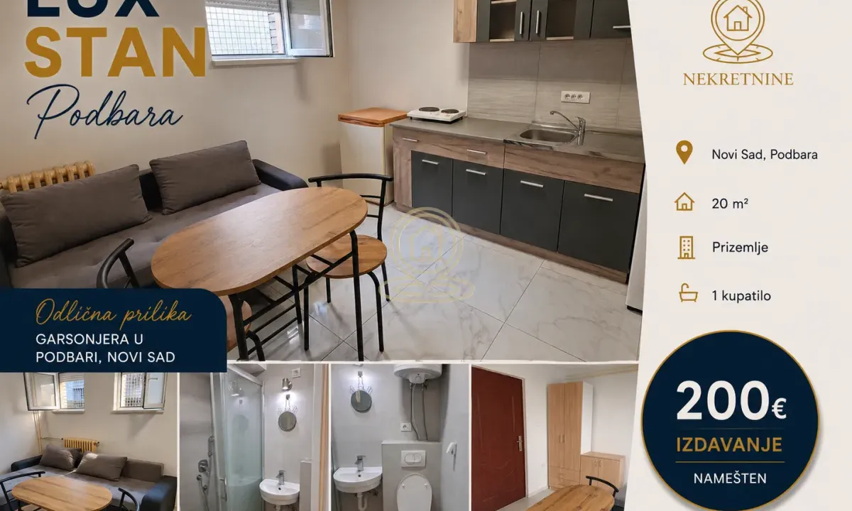 Rent, one bedroom apartment, 20m², Podbara, Novi Sad Sve Podlokacije