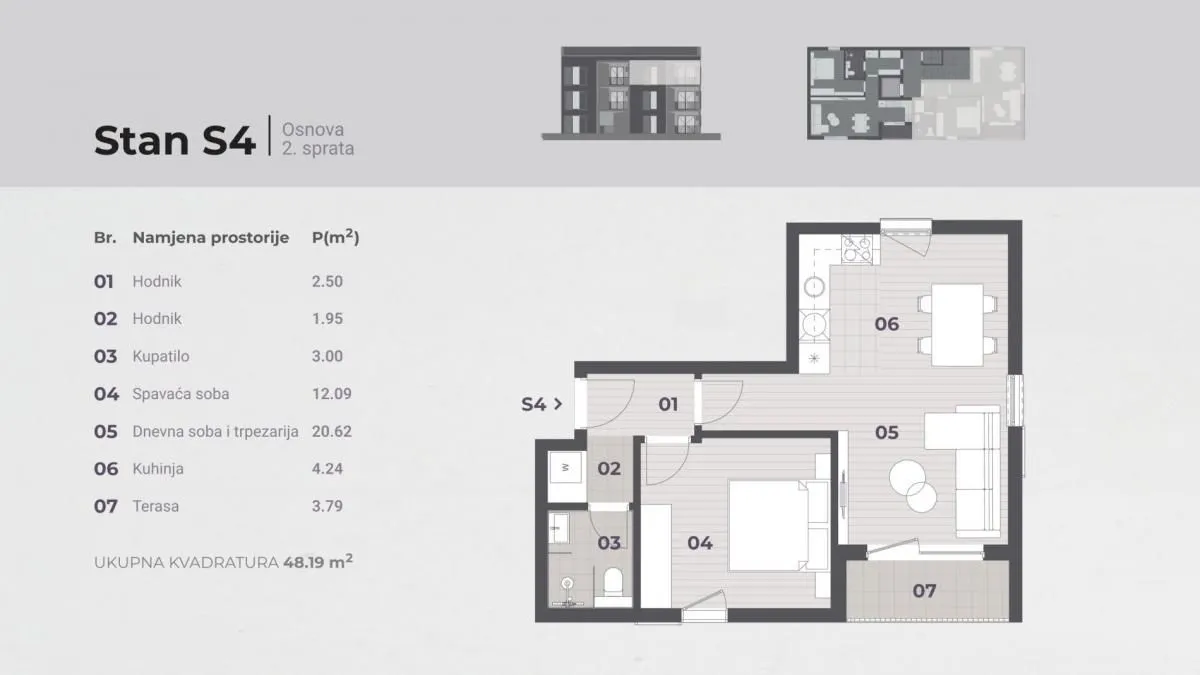 Sale, one bedroom apartment, 48m², Tivat, Crna Gora