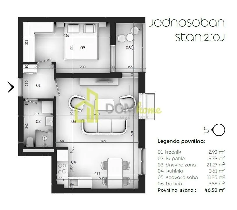 Prodaja, jednosoban stan, 46m², Tološi, Podgorica