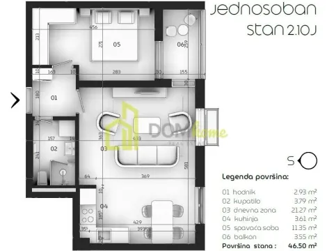 Sale, one bedroom apartment, 46m², Tološi, Podgorica - image 2