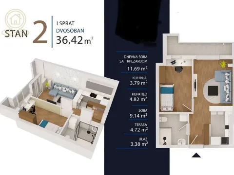 Sale, two bedroom apartment, 35m², Slana Bara, Novi Sad Sve Podlokacije - image 2