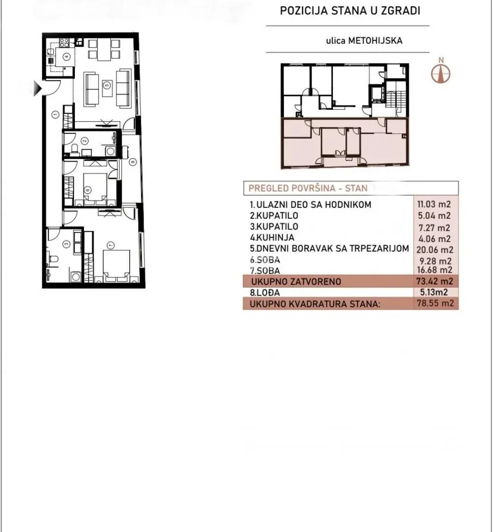 Sale, two bedroom apartment, 79m², Crveni Krst, Beograd