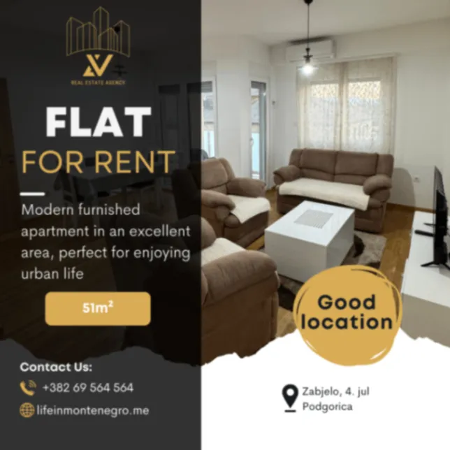 Izdavanje, jednosoban stan, 51m², Zabjelo, Podgorica