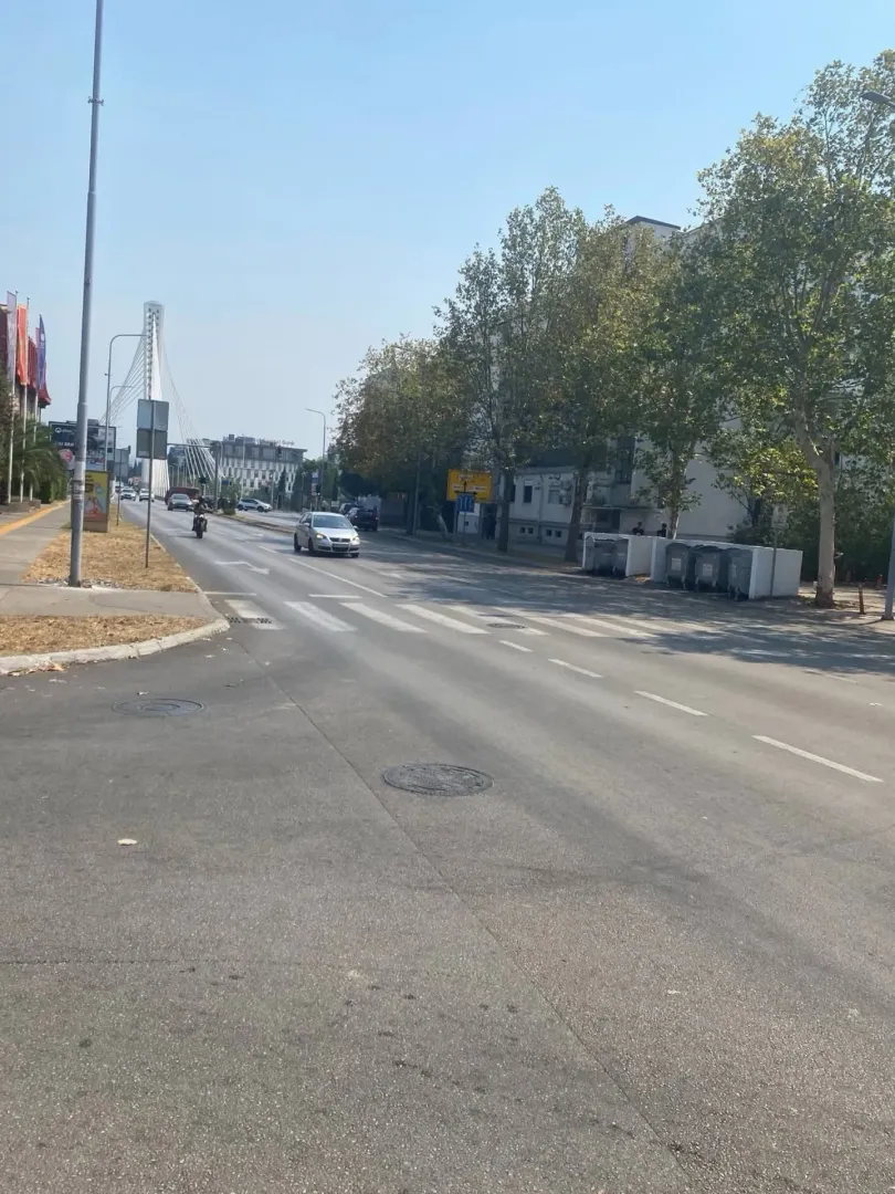 View of the street and surrounding buildings.