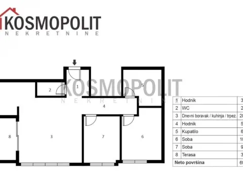 Sale, three bedroom apartment, 69m², Banovo Brdo, Beograd