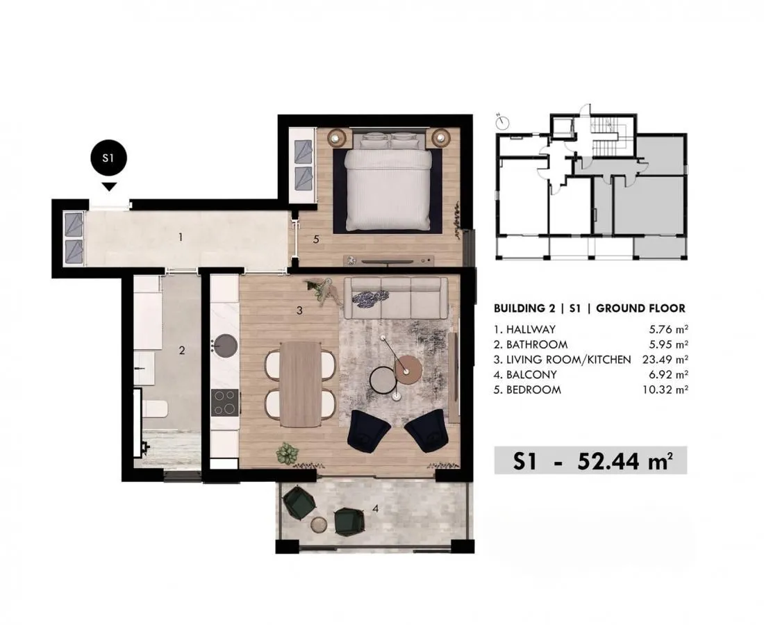 Prodaja, jednosoban stan, 52m², Donja Lastva, Tivat