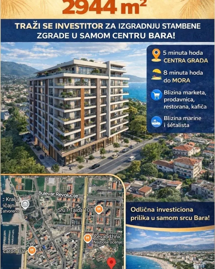 Sale, land lot, 2944m², Centar, Bar