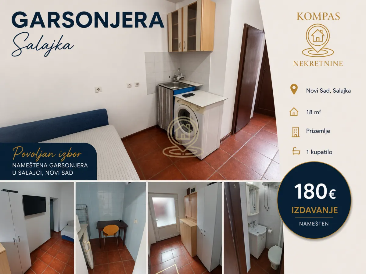 Rent, one bedroom apartment, 18m², Salajka, Novi Sad Sve Podlokacije