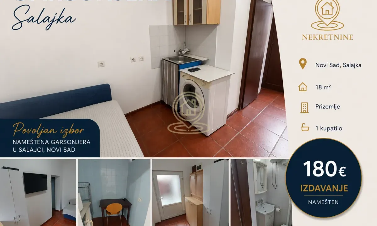 Rent, one bedroom apartment, 18m², Salajka, Novi Sad Sve Podlokacije