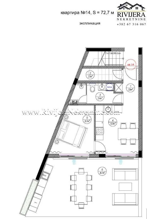 Prodaja, jednosoban stan, 73m², Tivat, Crna Gora