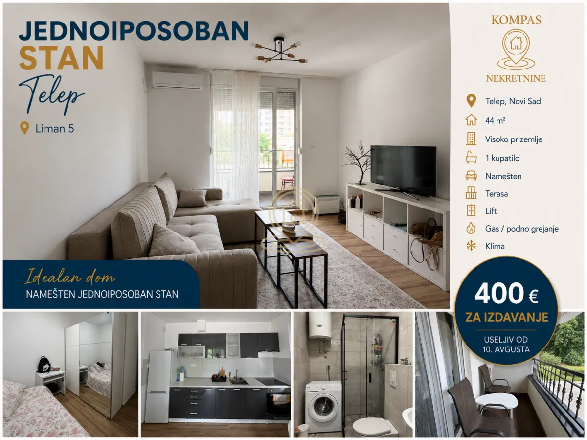 Izdavanje, dvosoban stan, 44m², Liman 4, Novi Sad Sve Podlokacije