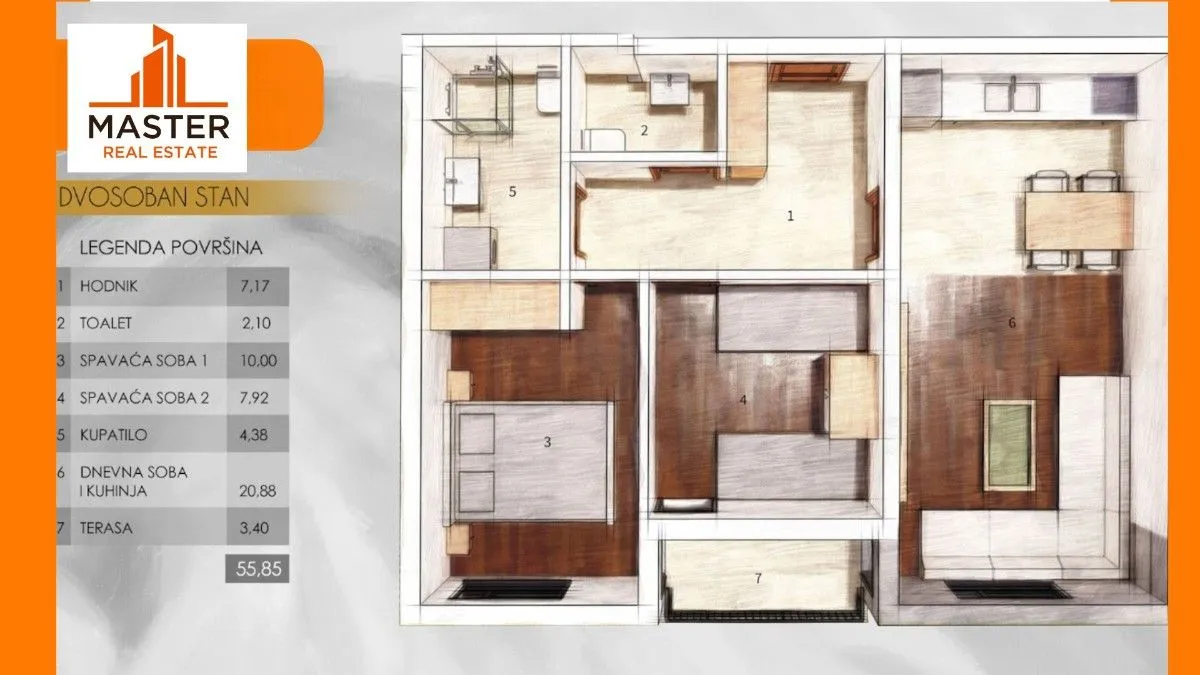 Sale, two bedroom apartment, 55m², Zabjelo, Podgorica