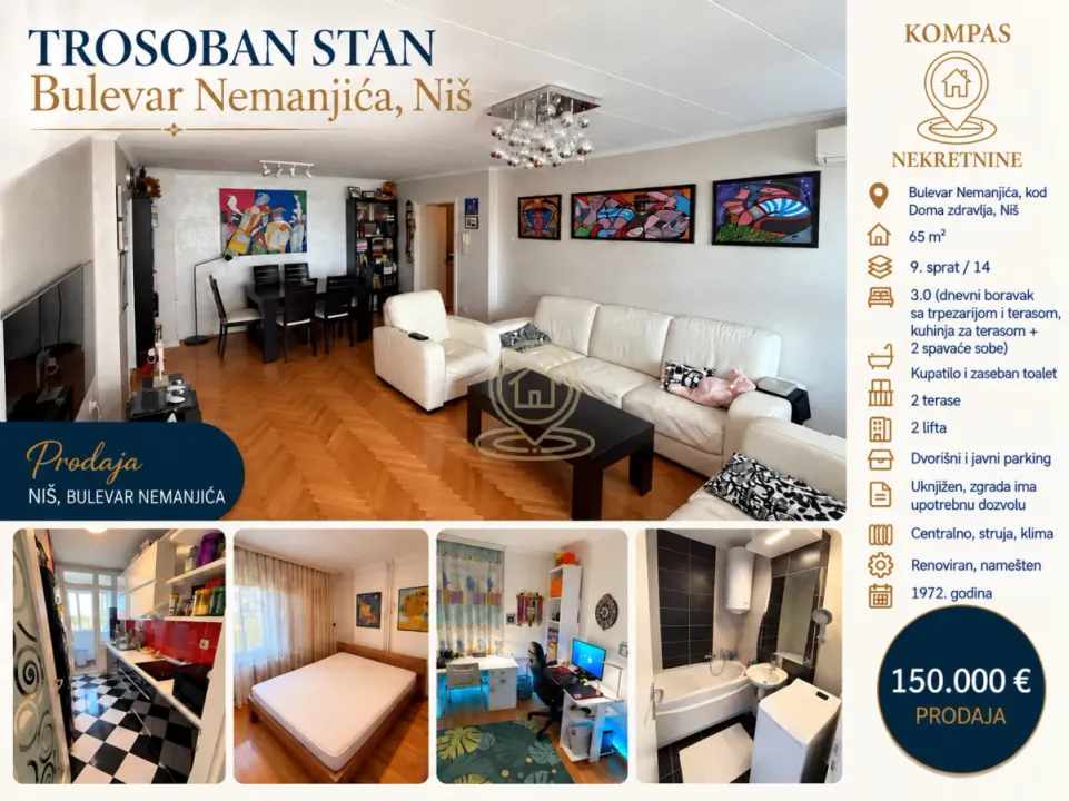 Sale, three bedroom apartment, 65m², Medijana, Niš