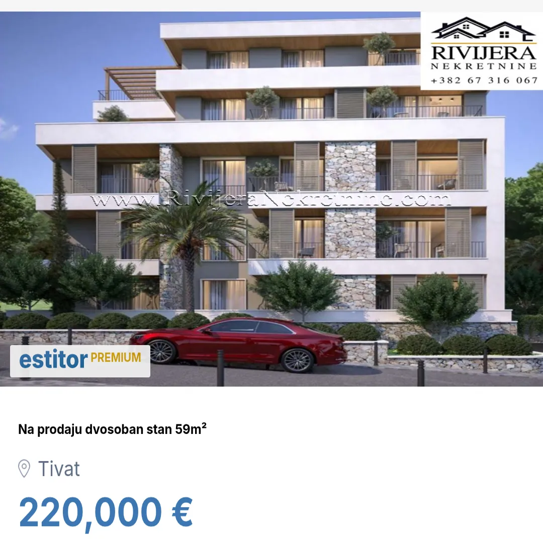 Prodaja, dvosoban stan, 59m², Tivat, Crna Gora