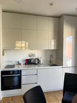 Modern kitchen with white cabinetry and built-in appliances. - image 3