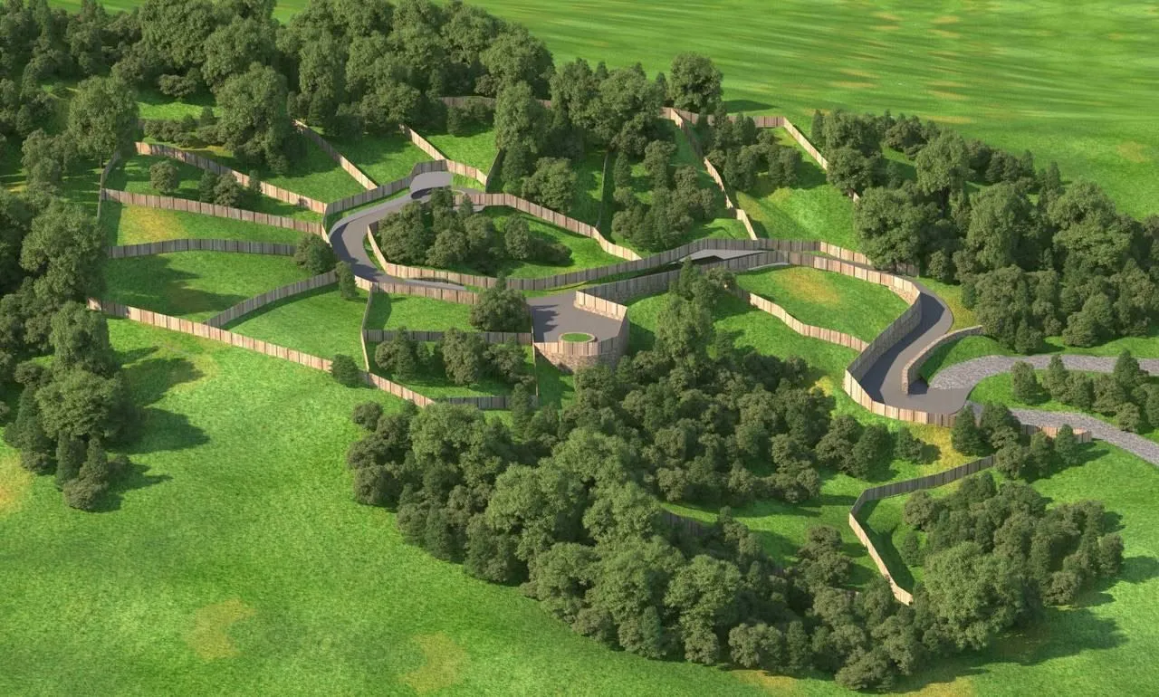3D prikaz zemljišta sa parcelama i zelenilom.