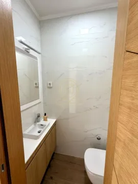 Modernly equipped bathroom with a washbasin and a built-in toilet. - image 9
