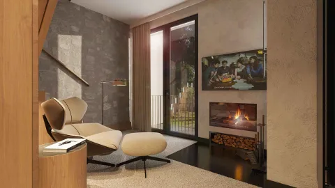 Dnevni boravak sa foteljom, kaminom i televizorom. - image 11