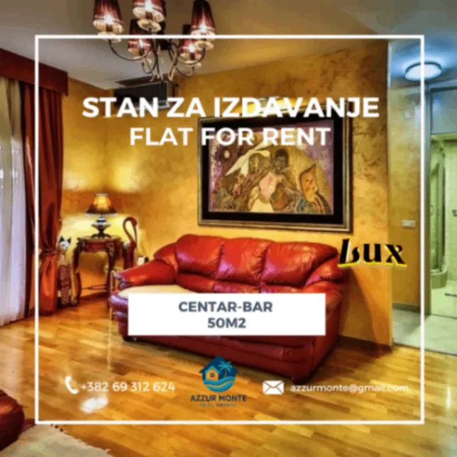 Izdavanje, jednosoban stan, 50m², Centar, Bar