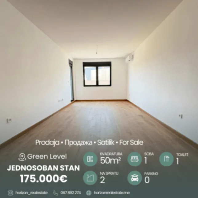 Prodaja, jednosoban stan, 50m², Tološka šuma, Podgorica