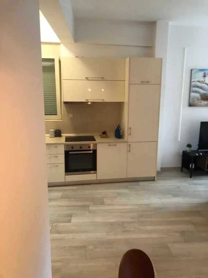 Small bright kitchen connected to the living room.