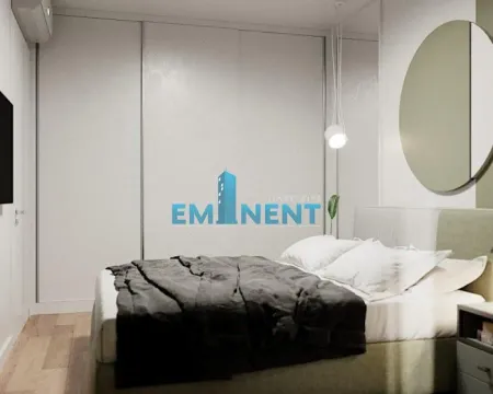 Modern bedroom with a double bed and a built-in wardrobe. - image 8