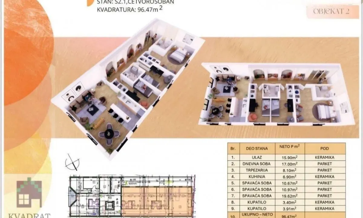 Sale, three bedroom apartment, 96m², Obrenovac, Beograd