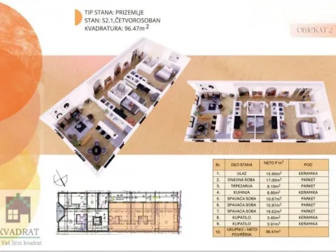 Sale, three bedroom apartment, 96m², Obrenovac, Beograd