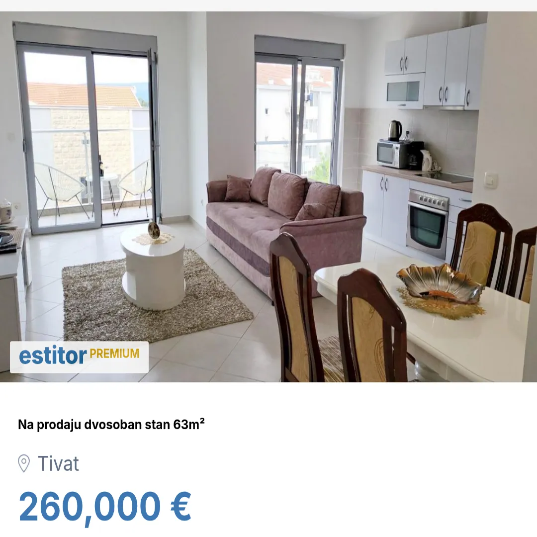 Prodaja, dvosoban stan, 63m², Tivat, Crna Gora