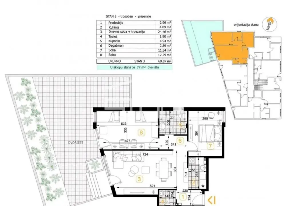 Prodaja, trosoban stan, 69m², Cerak, Beograd