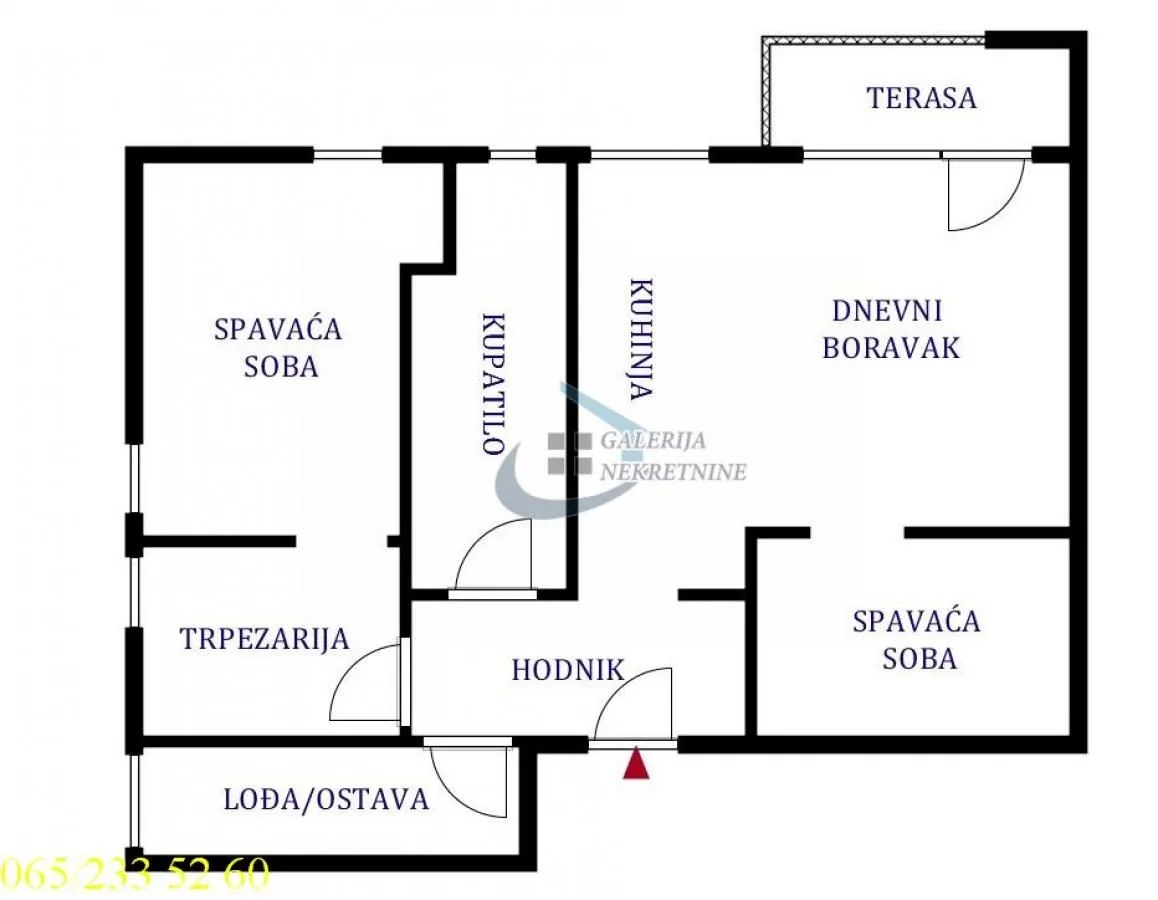 Osnova stana sa rasporedom prostorija.