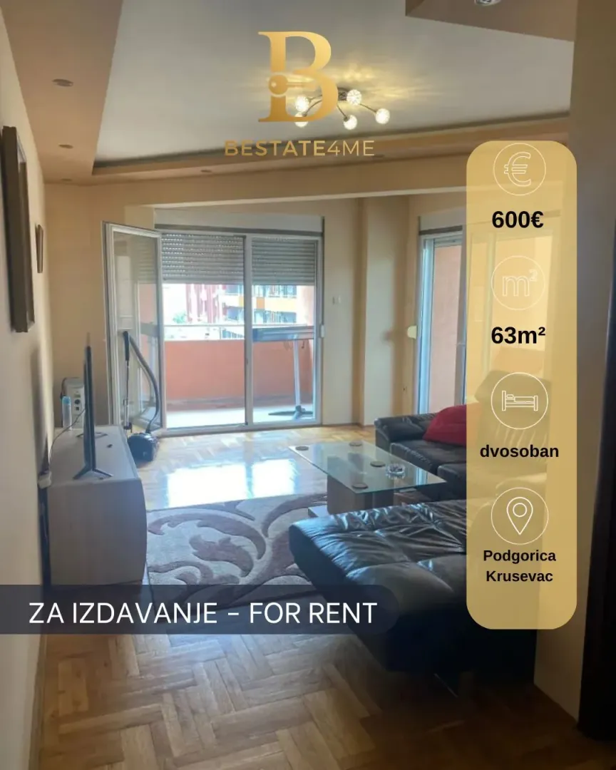 Rent, two bedroom apartment, 63m², Kruševac, Podgorica