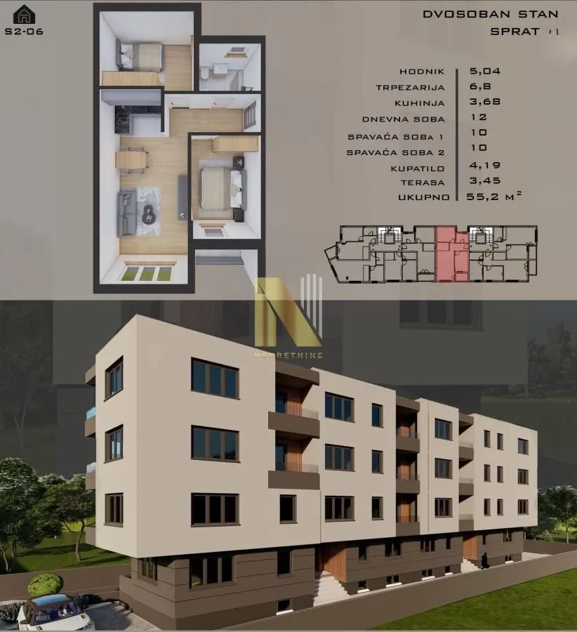 Prodaja, dvosoban stan, 53m², Telep, Novi Sad Sve Podlokacije
