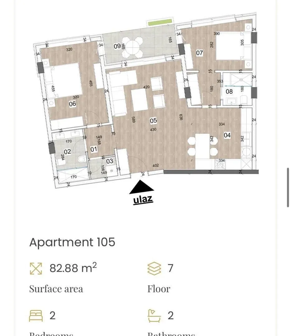 Sale, two bedroom apartment, 82m², Centar, Bar