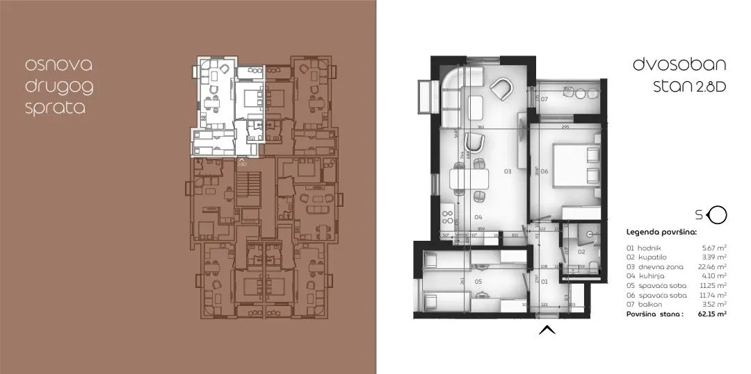 Prodaja, dvosoban stan, 63m², Tološi, Podgorica
