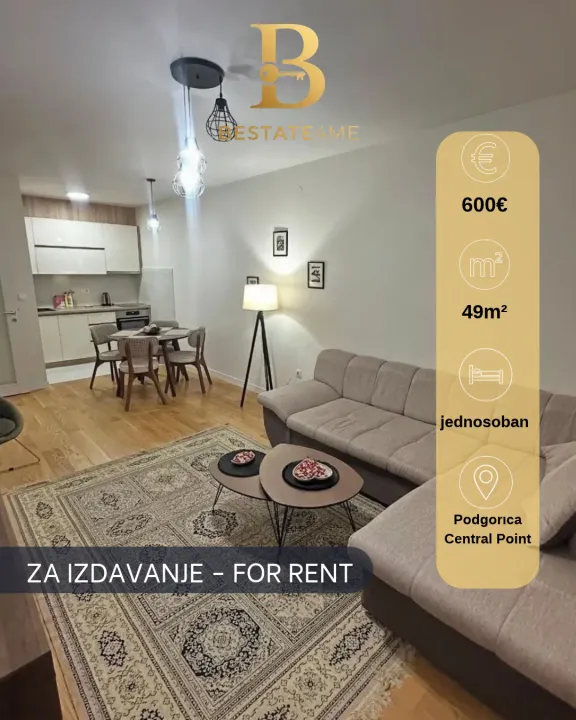 Rent, one bedroom apartment, 49m², Central Point, Podgorica