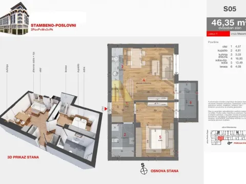 Sale, two bedroom apartment, 46m², Centar, Novi Sad - image 2