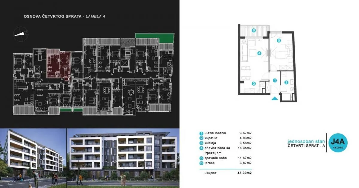 Prodaja, jednosoban stan, 43m², Zagorič, Podgorica
