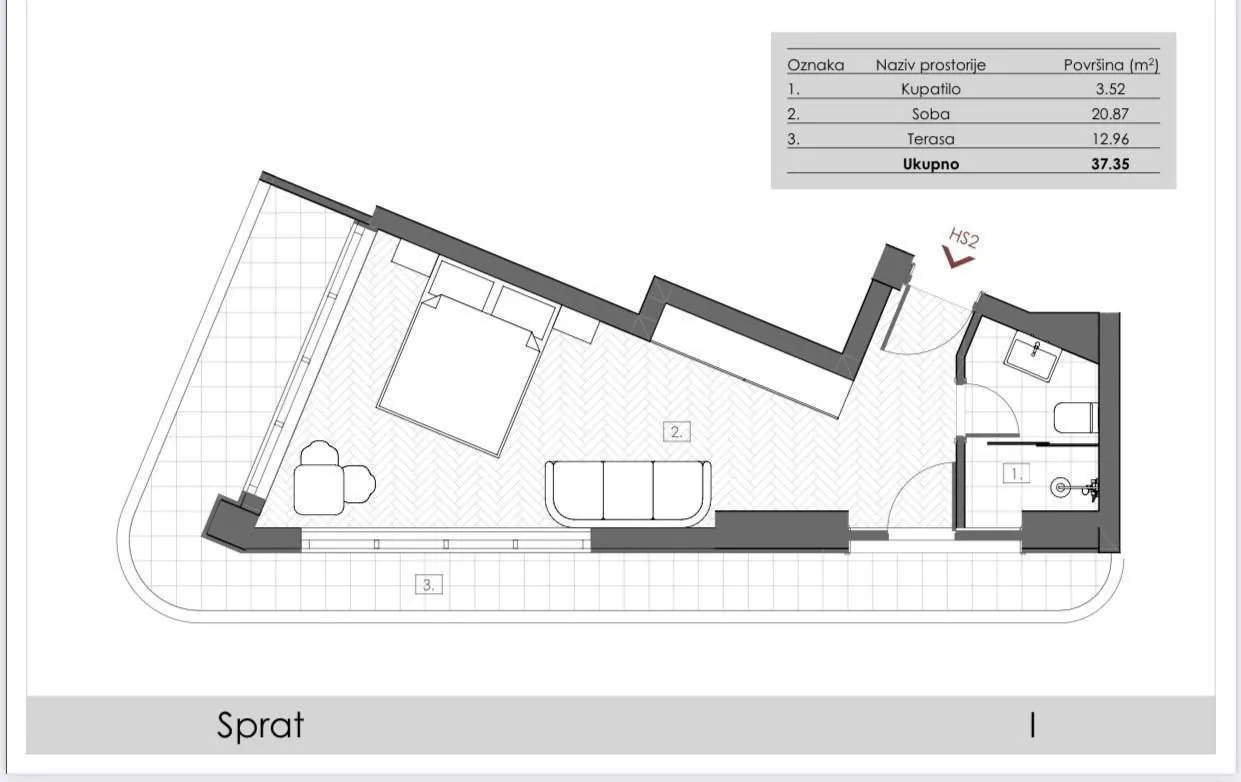 Sale, one bedroom apartment, 37m², Centar, Bar
