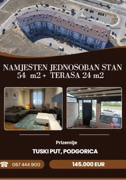 Prodaja, jednosoban stan, 54m², Tuški Put, Podgorica