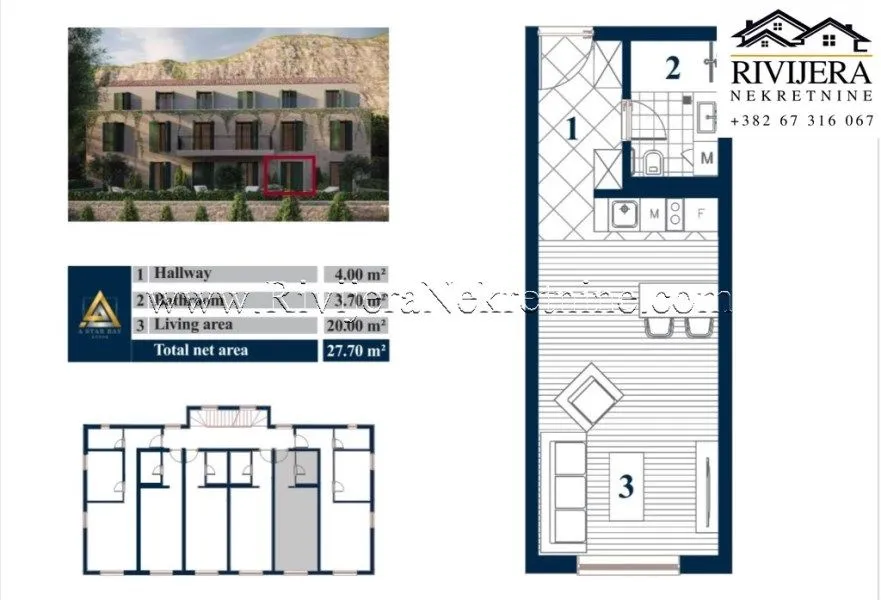 Prodaja, stan, 38m², Prčanj, Kotor